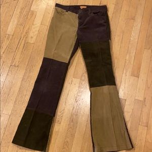 Flare courderoy brown tan patchwork pants.